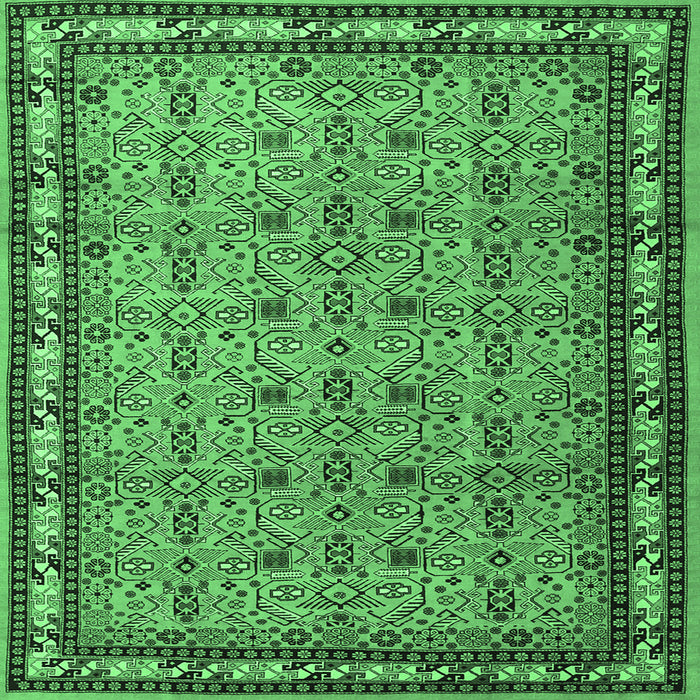 Square Machine Washable Persian Emerald Green Traditional Area Rugs, wshtr1122emgrn