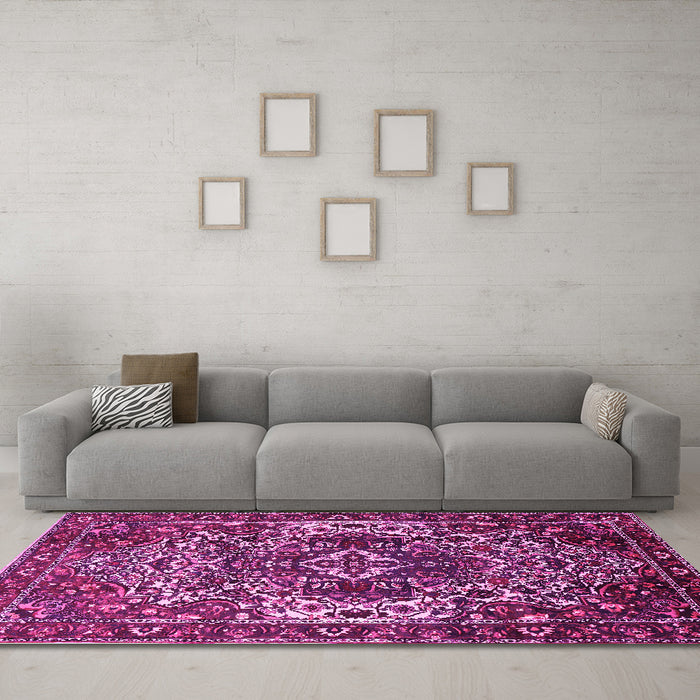Machine Washable Persian Pink Traditional Rug in a Living Room, wshtr1123pnk