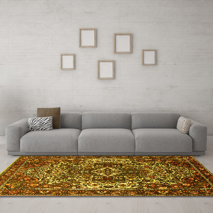 Machine Washable Persian Yellow Traditional Rug in a Living Room, wshtr1123yw