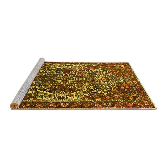 Sideview of Machine Washable Persian Yellow Traditional Rug, wshtr1123yw