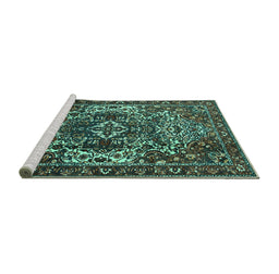 Sideview of Machine Washable Persian Turquoise Traditional Area Rugs, wshtr1123turq