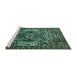 Sideview of Machine Washable Persian Turquoise Traditional Area Rugs, wshtr1123turq