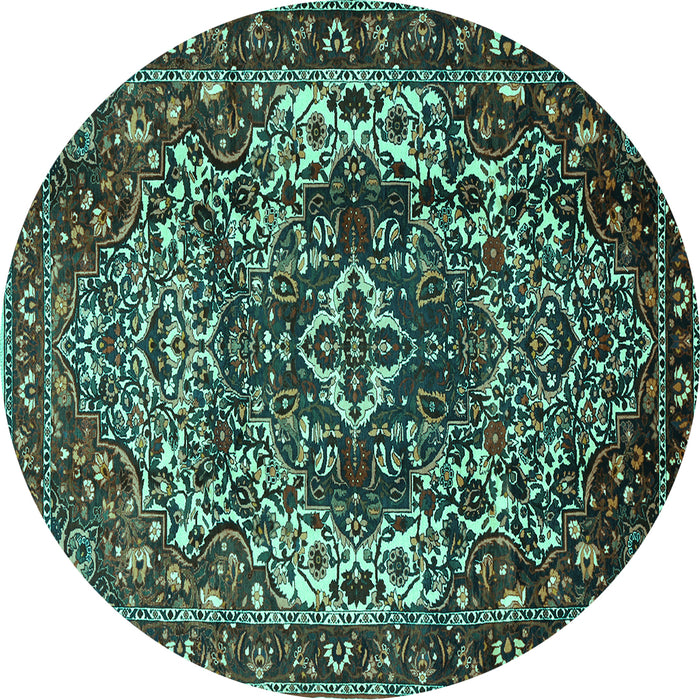 Round Machine Washable Persian Turquoise Traditional Area Rugs, wshtr1123turq