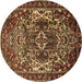 Round Persian Brown Traditional Rug, tr1123brn