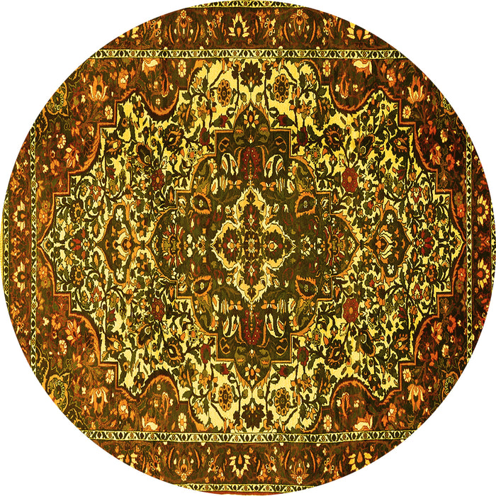 Round Machine Washable Persian Yellow Traditional Rug, wshtr1123yw