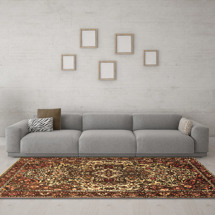 Machine Washable Persian Brown Traditional Rug in a Living Room,, wshtr1123brn
