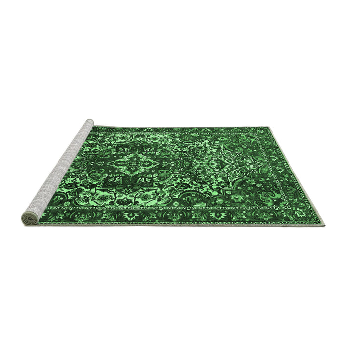 Sideview of Machine Washable Persian Emerald Green Traditional Area Rugs, wshtr1123emgrn