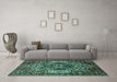 Machine Washable Persian Turquoise Traditional Area Rugs in a Living Room,, wshtr1123turq