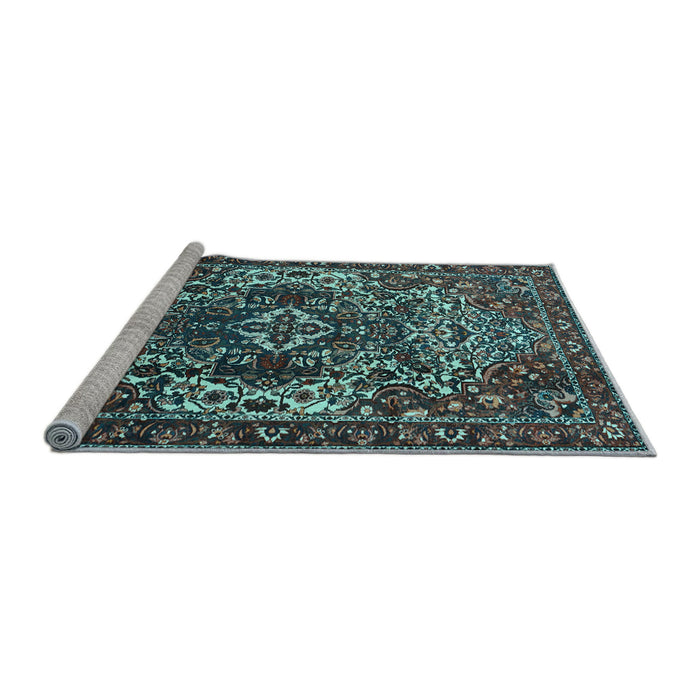 Sideview of Machine Washable Persian Light Blue Traditional Rug, wshtr1123lblu