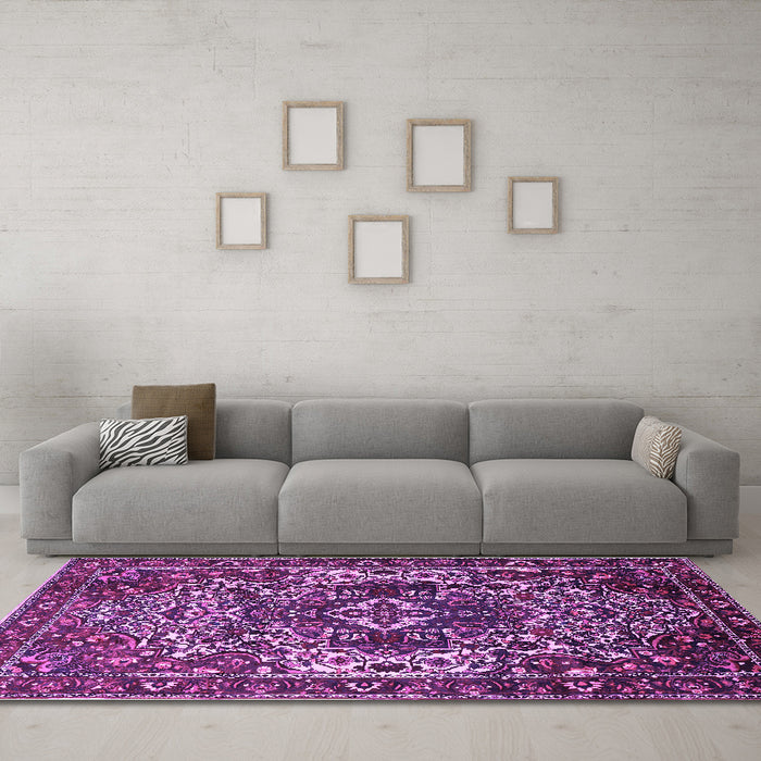 Machine Washable Persian Purple Traditional Area Rugs in a Living Room, wshtr1123pur