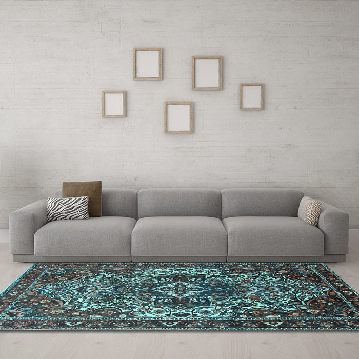 Machine Washable Persian Light Blue Traditional Rug in a Living Room, wshtr1123lblu