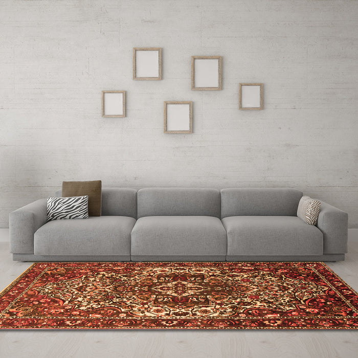 Machine Washable Persian Orange Traditional Area Rugs in a Living Room, wshtr1123org