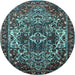 Round Machine Washable Persian Light Blue Traditional Rug, wshtr1123lblu