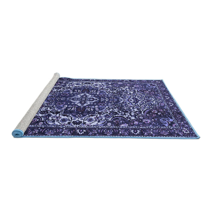 Sideview of Machine Washable Persian Blue Traditional Rug, wshtr1123blu