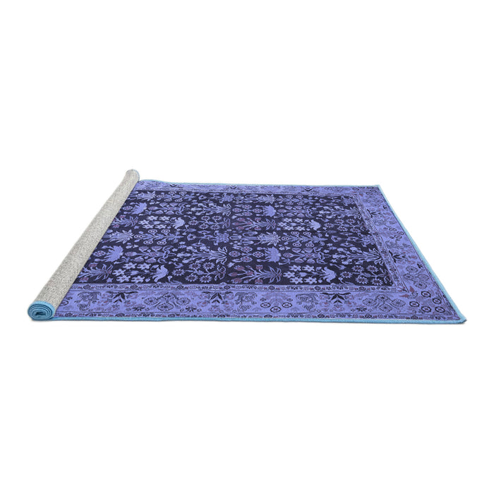 Sideview of Machine Washable Persian Blue Traditional Rug, wshtr1124blu