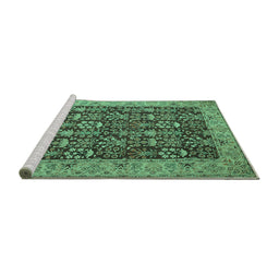 Sideview of Machine Washable Persian Turquoise Traditional Area Rugs, wshtr1124turq