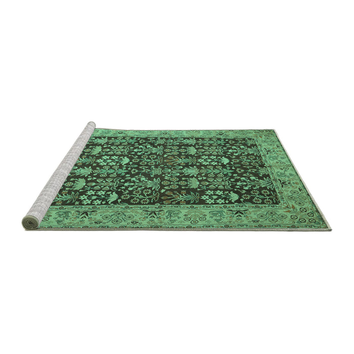Sideview of Machine Washable Persian Turquoise Traditional Area Rugs, wshtr1124turq