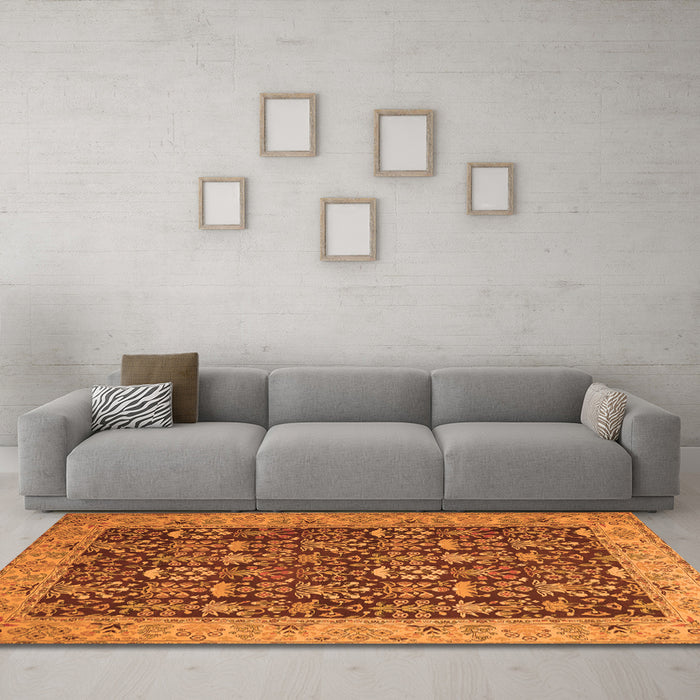 Machine Washable Persian Orange Traditional Area Rugs in a Living Room, wshtr1124org