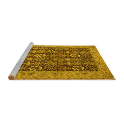 Sideview of Machine Washable Persian Yellow Traditional Rug, wshtr1124yw