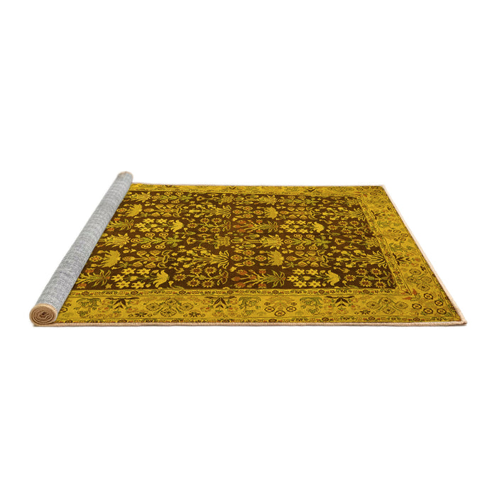 Sideview of Machine Washable Persian Yellow Traditional Rug, wshtr1124yw