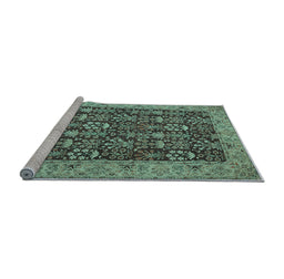 Sideview of Machine Washable Persian Light Blue Traditional Rug, wshtr1124lblu
