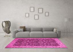 Machine Washable Persian Pink Traditional Rug in a Living Room, wshtr1124pnk