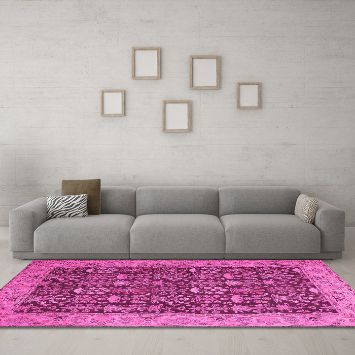 Machine Washable Persian Pink Traditional Rug in a Living Room, wshtr1124pnk