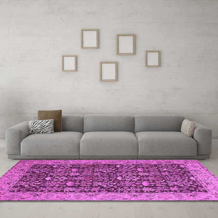 Machine Washable Persian Purple Traditional Area Rugs in a Living Room, wshtr1124pur