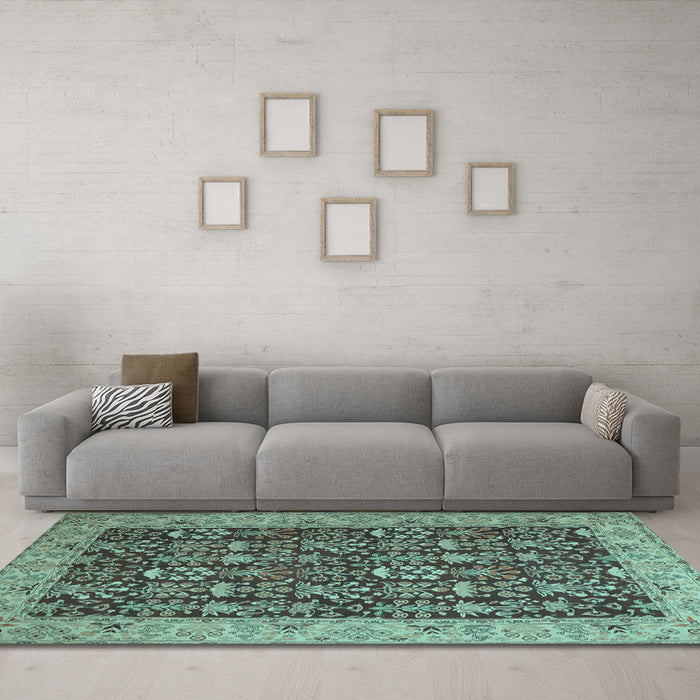 Machine Washable Persian Light Blue Traditional Rug in a Living Room, wshtr1124lblu