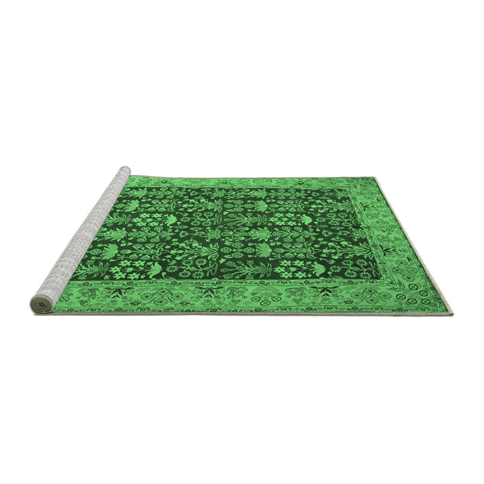 Sideview of Machine Washable Persian Emerald Green Traditional Area Rugs, wshtr1124emgrn