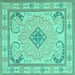 Square Machine Washable Persian Turquoise Traditional Area Rugs, wshtr1125turq