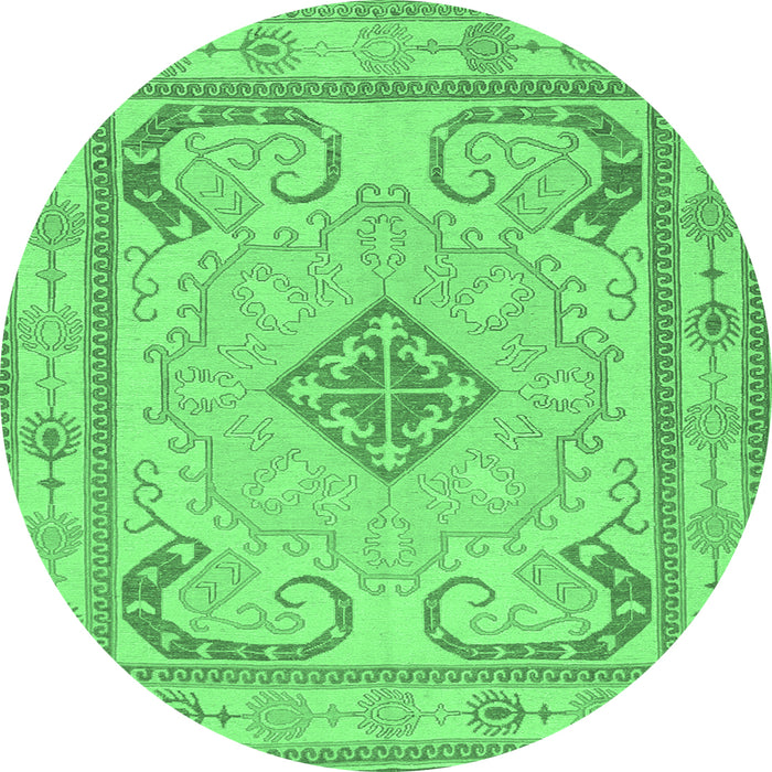 Round Machine Washable Persian Emerald Green Traditional Area Rugs, wshtr1125emgrn