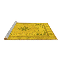 Sideview of Machine Washable Persian Yellow Traditional Rug, wshtr1125yw