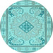 Round Machine Washable Persian Light Blue Traditional Rug, wshtr1125lblu