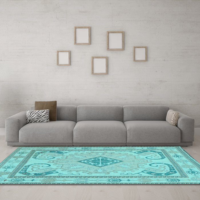 Machine Washable Persian Light Blue Traditional Rug in a Living Room, wshtr1125lblu