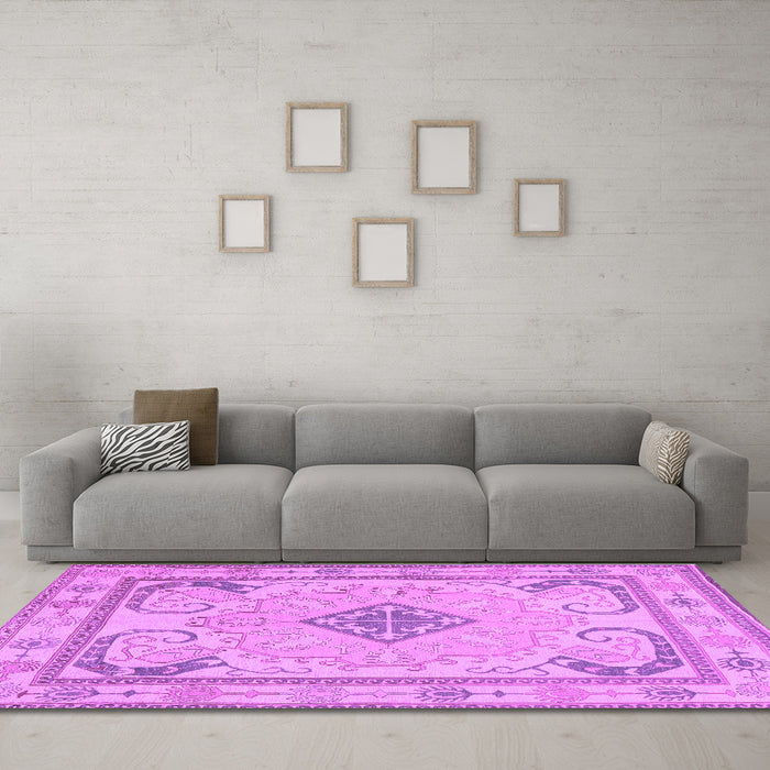 Machine Washable Persian Purple Traditional Area Rugs in a Living Room, wshtr1125pur