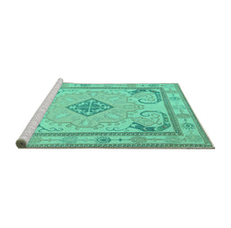 Sideview of Machine Washable Persian Turquoise Traditional Area Rugs, wshtr1125turq