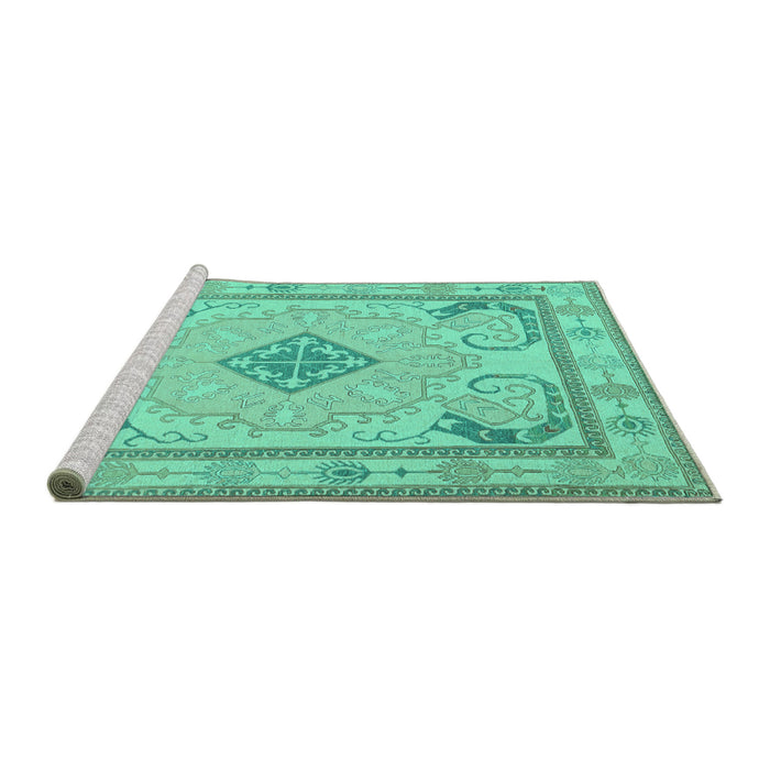 Sideview of Machine Washable Persian Turquoise Traditional Area Rugs, wshtr1125turq