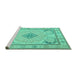 Sideview of Machine Washable Persian Turquoise Traditional Area Rugs, wshtr1125turq