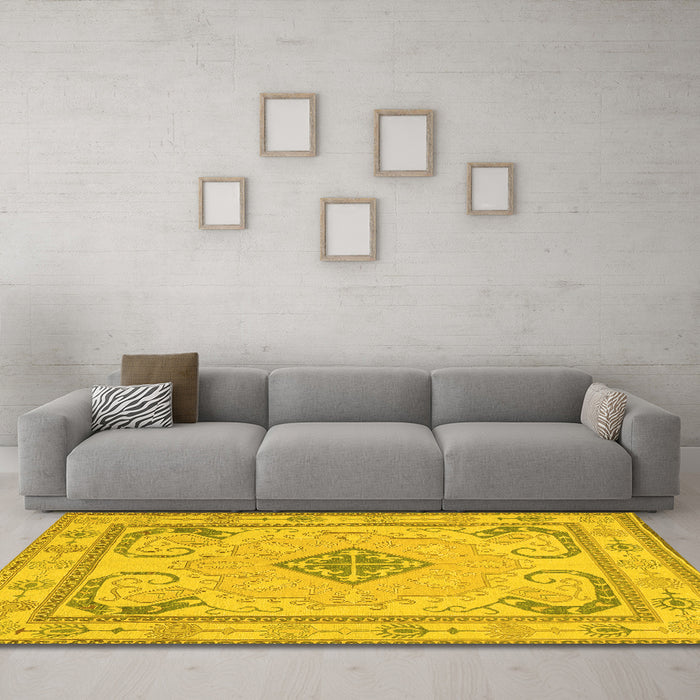 Machine Washable Persian Yellow Traditional Rug in a Living Room, wshtr1125yw