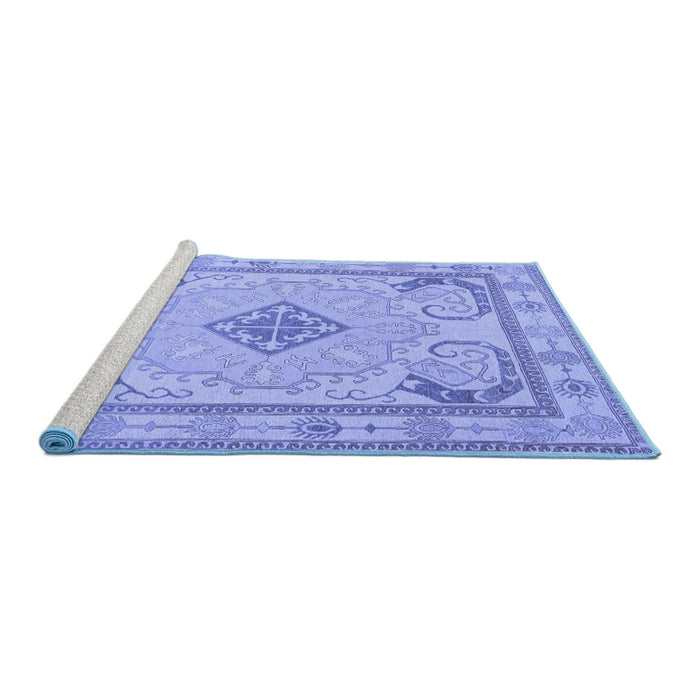 Sideview of Machine Washable Persian Blue Traditional Rug, wshtr1125blu