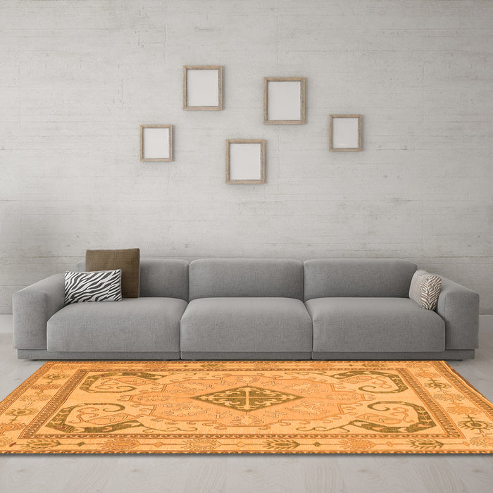 Machine Washable Persian Orange Traditional Area Rugs in a Living Room, wshtr1125org