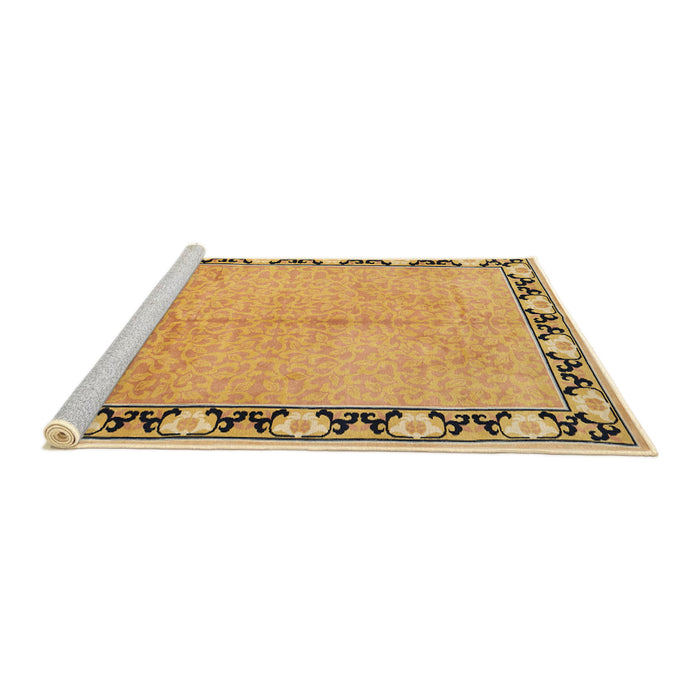 Sideview of Machine Washable Traditional Saffron Yellow Rug, wshtr1126