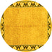 Round Persian Yellow Traditional Rug, tr1126yw