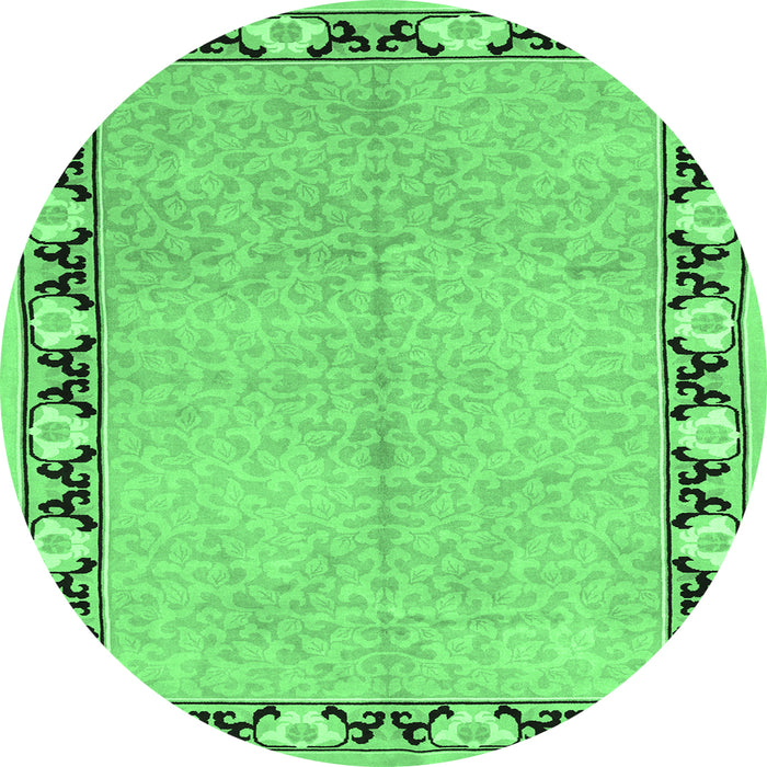 Round Machine Washable Persian Emerald Green Traditional Area Rugs, wshtr1126emgrn