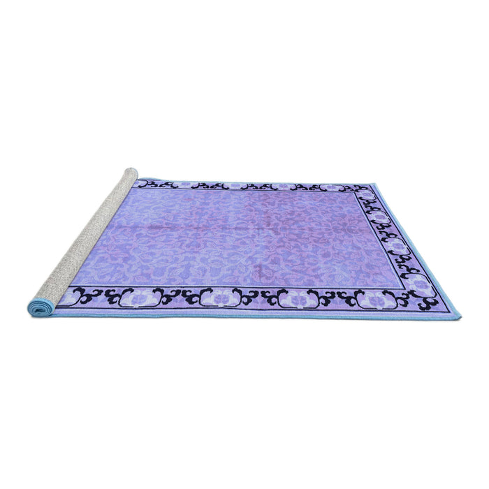 Sideview of Machine Washable Persian Blue Traditional Rug, wshtr1126blu