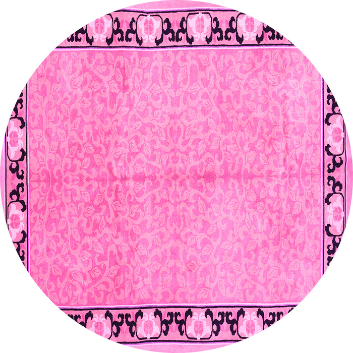 Round Machine Washable Persian Pink Traditional Rug, wshtr1126pnk
