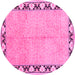 Round Machine Washable Persian Pink Traditional Rug, wshtr1126pnk