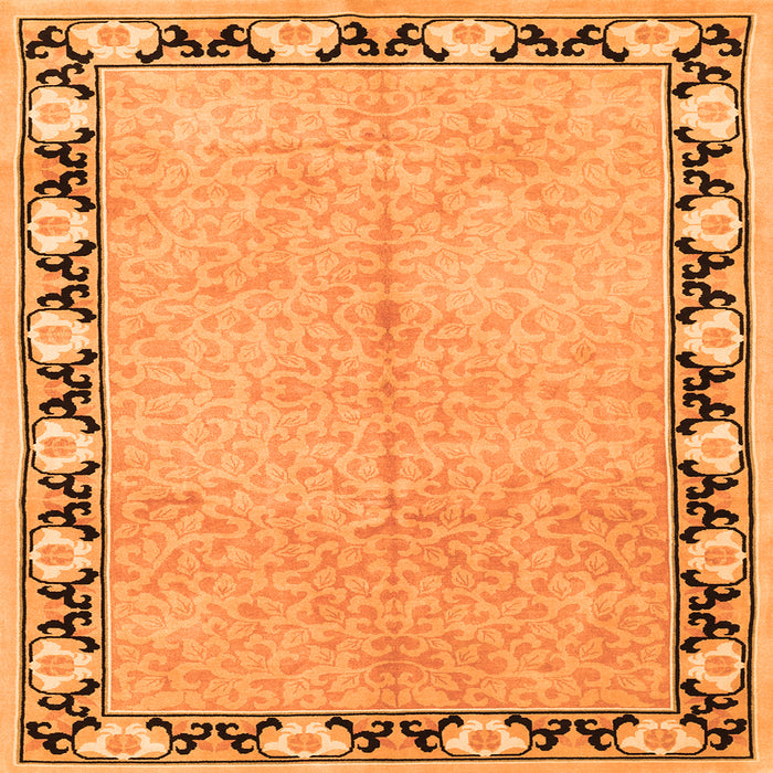 Round Machine Washable Persian Orange Traditional Area Rugs, wshtr1126org