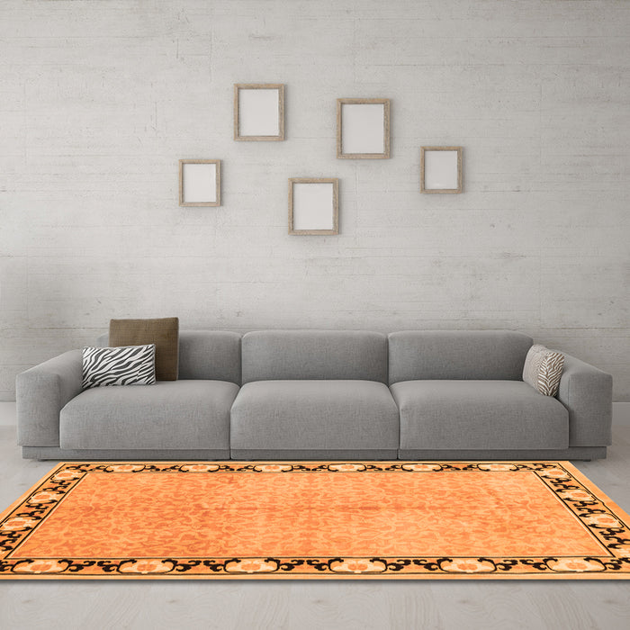 Machine Washable Persian Orange Traditional Area Rugs in a Living Room, wshtr1126org